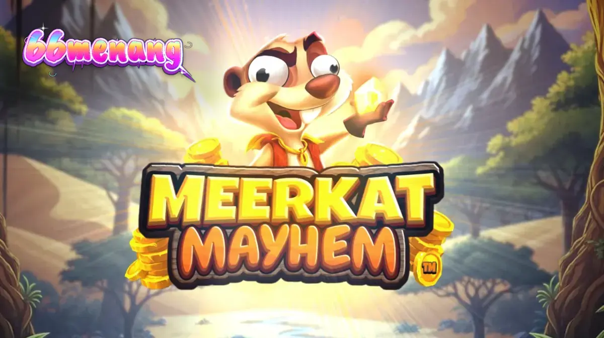 Tampilan visual slot Meerkat Mayhem dengan latar belakang gurun dan karakter meerkat.